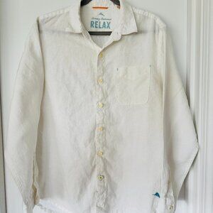 Tommy Bahama‎ Men's White Linen Shirt Large Coastal Resort Beach Vacation Style
